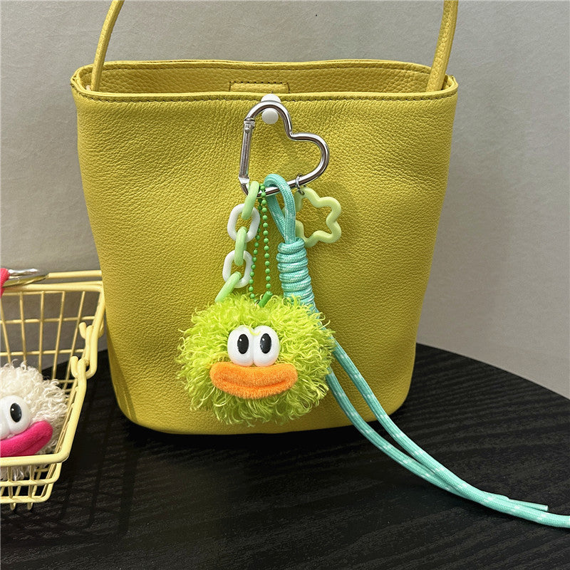 Fuzzy Pom Pom Face Plush Keychain - Green