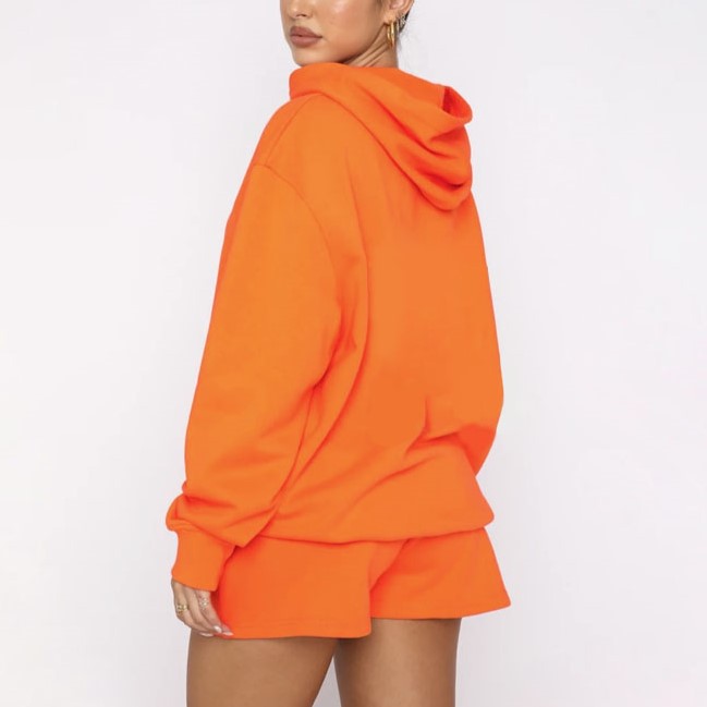 Oversized Hoodie And Drawstring Shorts Set - Orange - 1