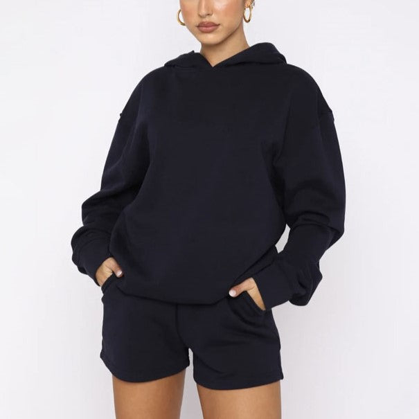 Oversized Hoodie And Drawstring Shorts Set