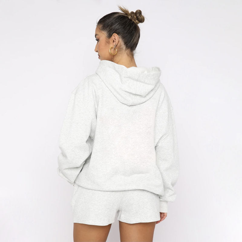 Oversized Hoodie And Drawstring Shorts Set - grey - 1