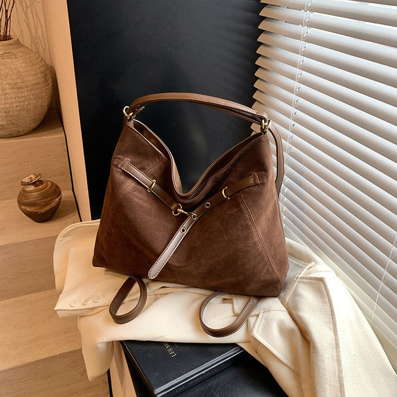 Belted Faux Suede Convertible Hobo Backpack - Brown