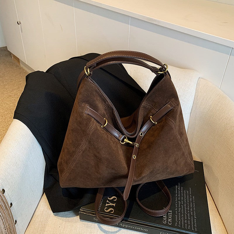 Belted Faux Suede Convertible Hobo Backpack - Coffee