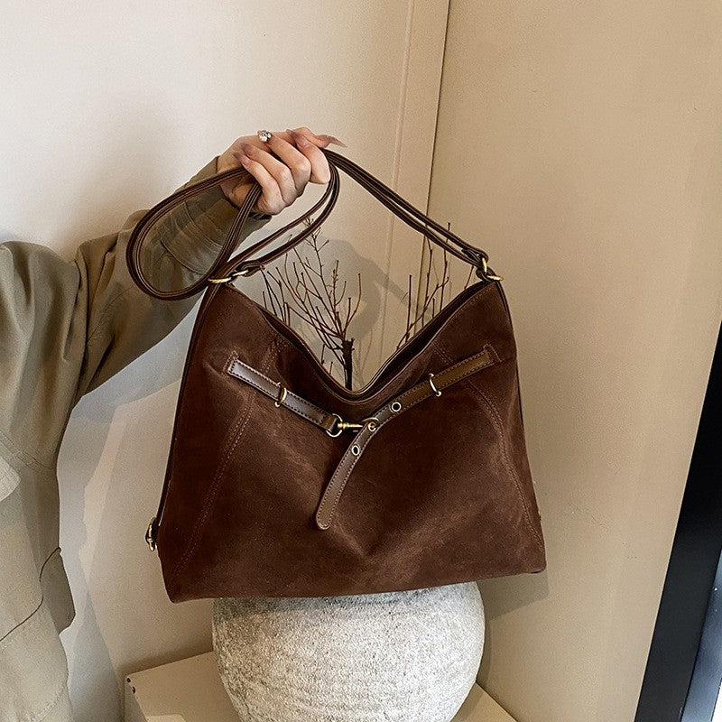 Belted Faux Suede Convertible Hobo Backpack