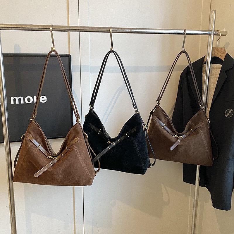 Belted Faux Suede Convertible Hobo Backpack