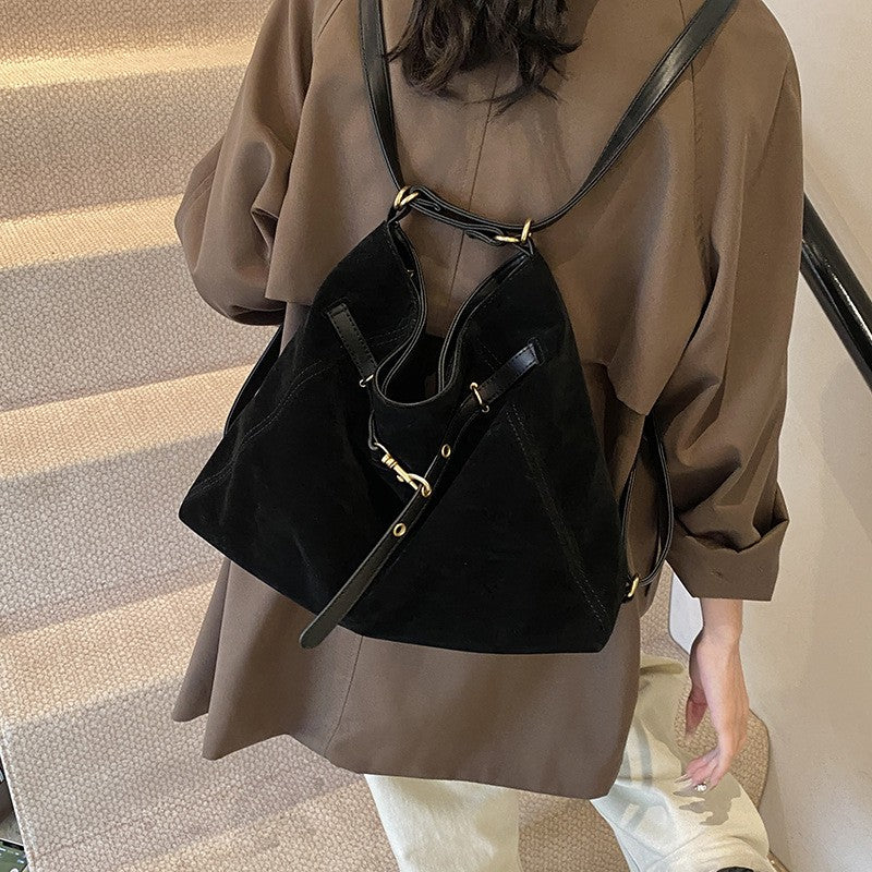 Belted Faux Suede Convertible Hobo Backpack