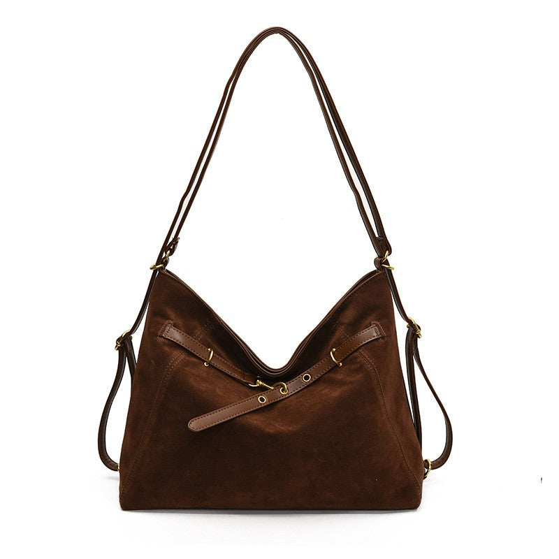Belted Faux Suede Convertible Hobo Backpack
