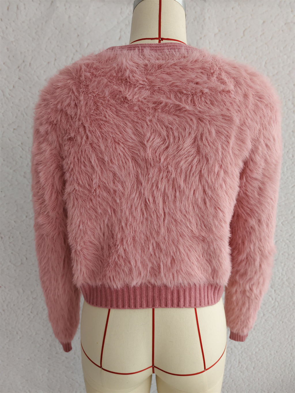 Fuzzy Knit Flower Applique Crop Cardigan - Pink - 1