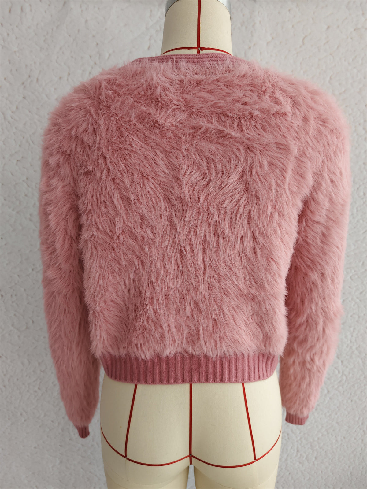 Fuzzy Knit Flower Applique Crop Cardigan - Pink - 1