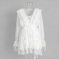 Ruffle Lace Up Chiffon Mini Dress - White