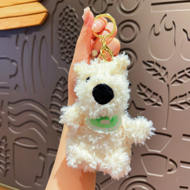 Fluffy Terrier Puppy Plush Keychain Charm - Green