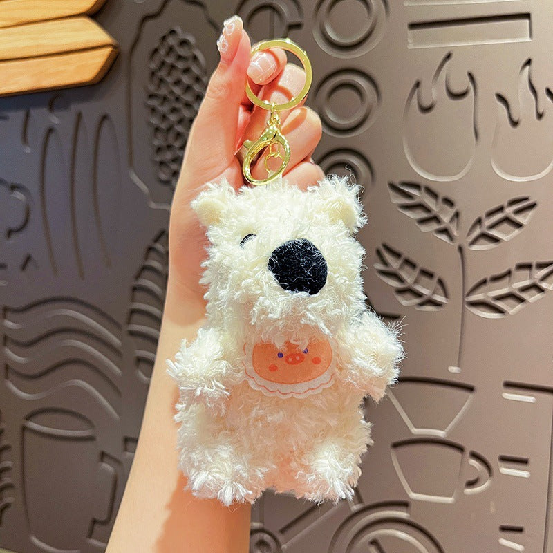 Fluffy Terrier Puppy Plush Keychain Charm - Pink