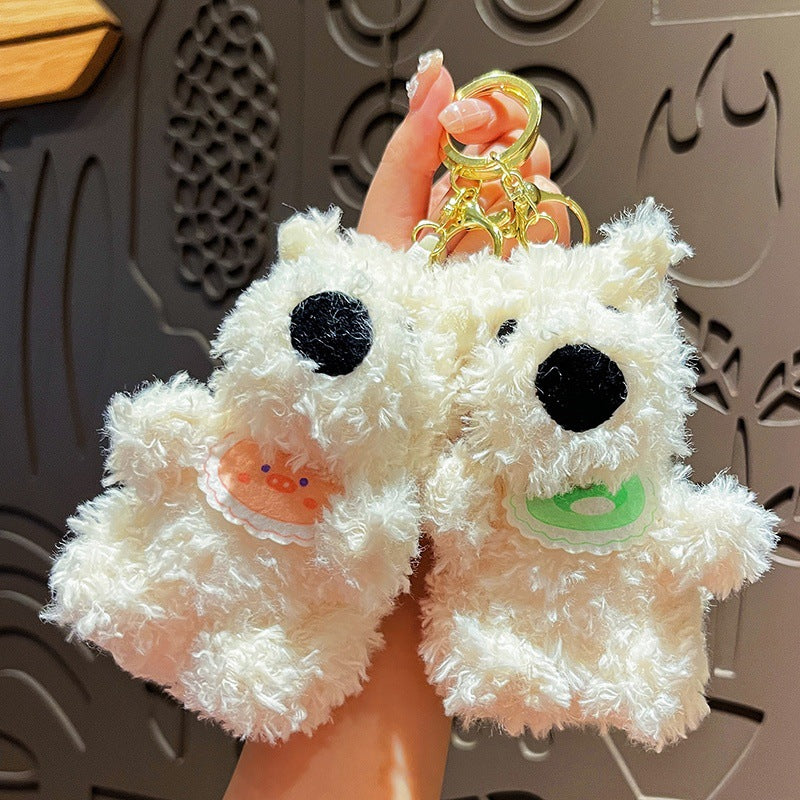 Fluffy Terrier Puppy Plush Keychain Charm