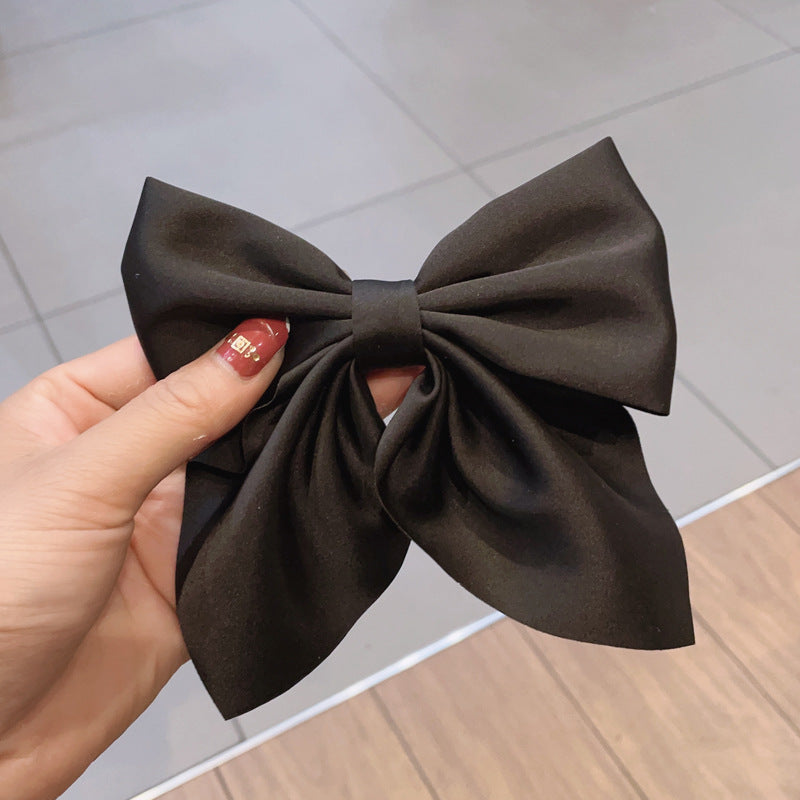 Large Fabric Bow Hair Barrette - Black