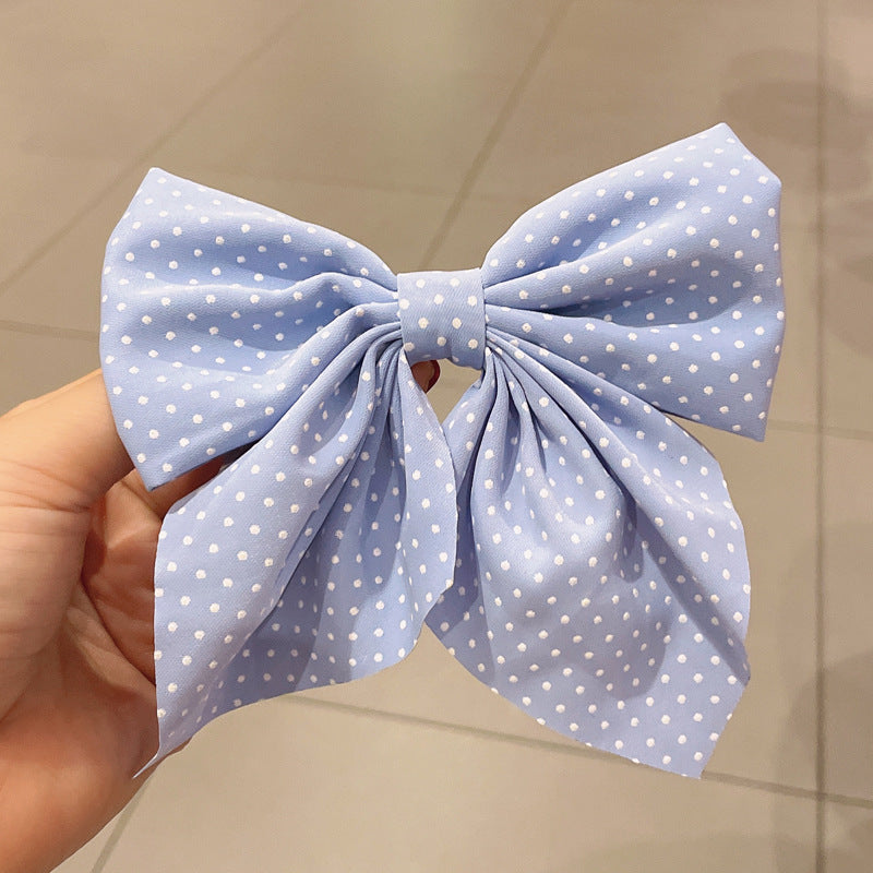 Large Fabric Bow Hair Barrette - Blue_4