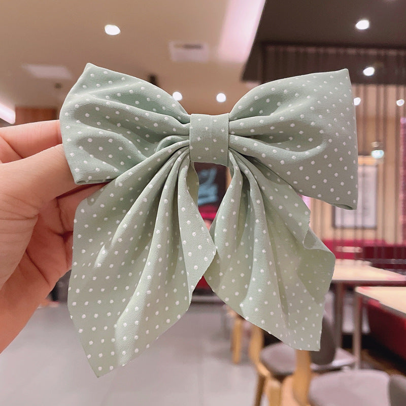 Large Fabric Bow Hair Barrette - Green_4