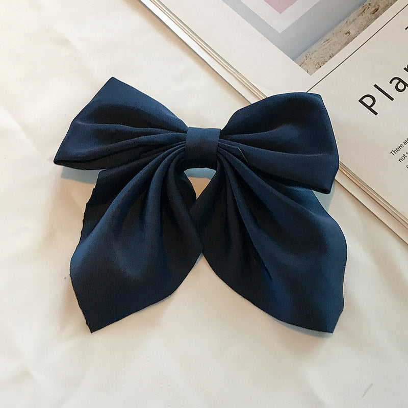 Large Fabric Bow Hair Barrette - NavyBlue