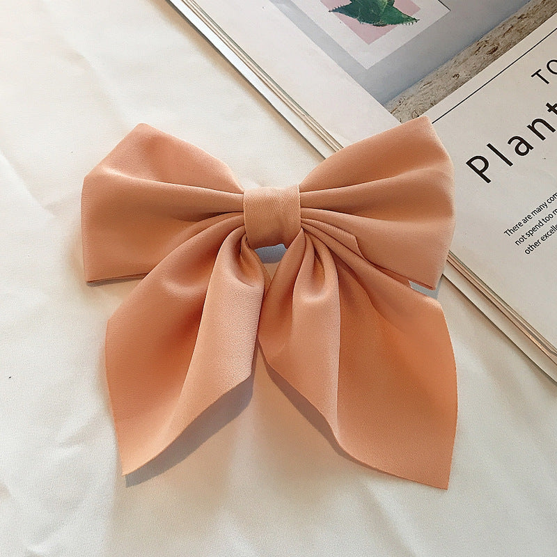 Large Fabric Bow Hair Barrette - Orange