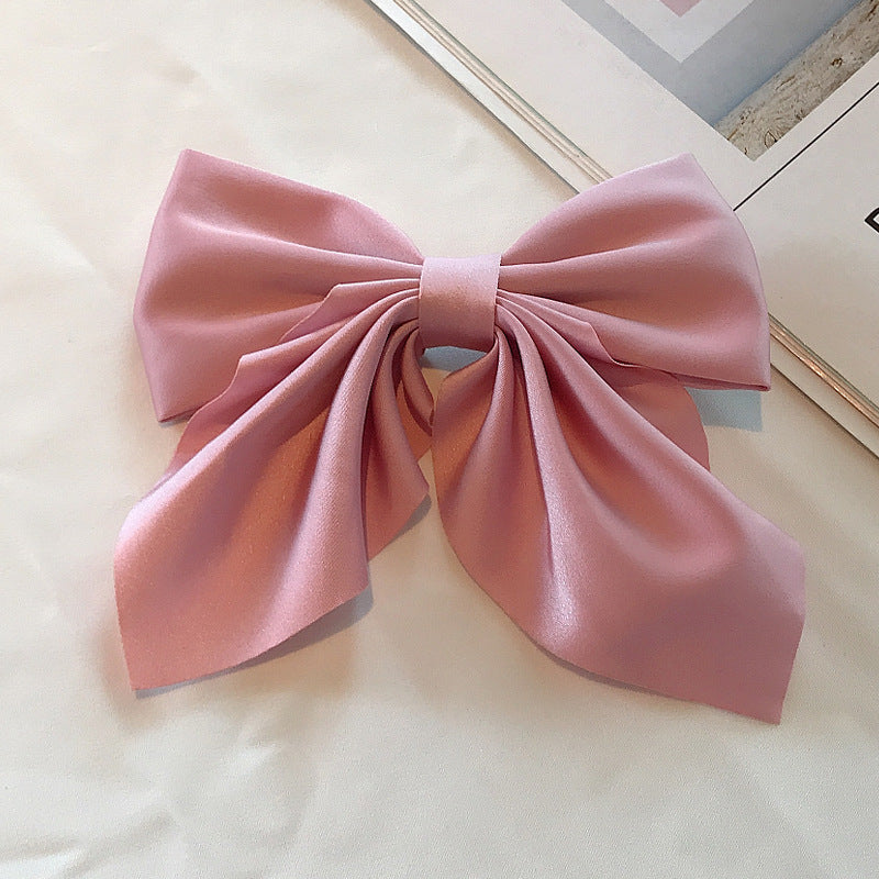 Large Fabric Bow Hair Barrette - Pink
