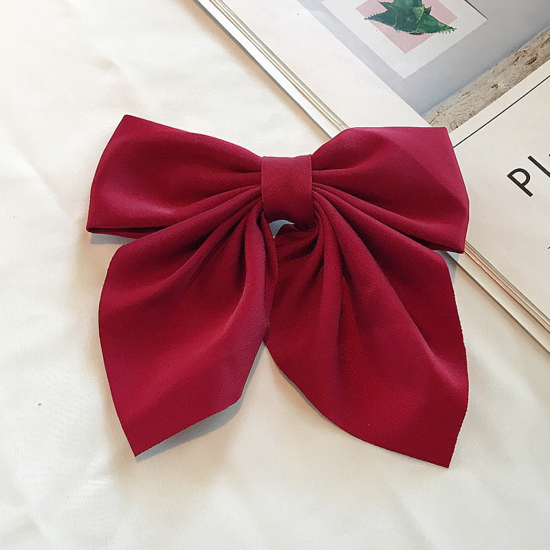 Large Fabric Bow Hair Barrette - WineRed