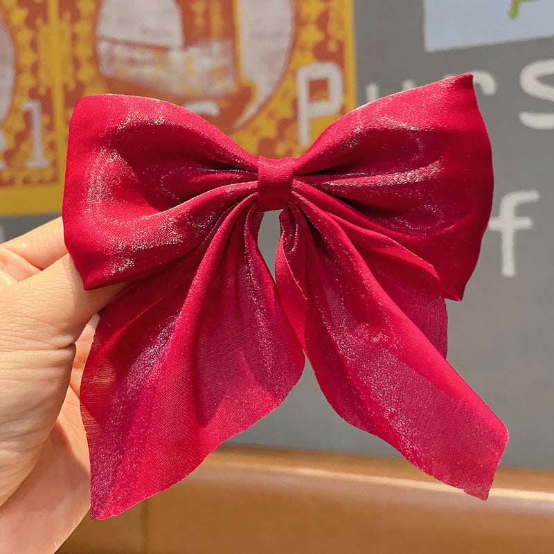Large Fabric Bow Hair Barrette - WineRed_1