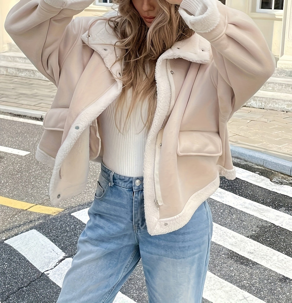 Faux Shearling Lined Suede Trucker Jacket