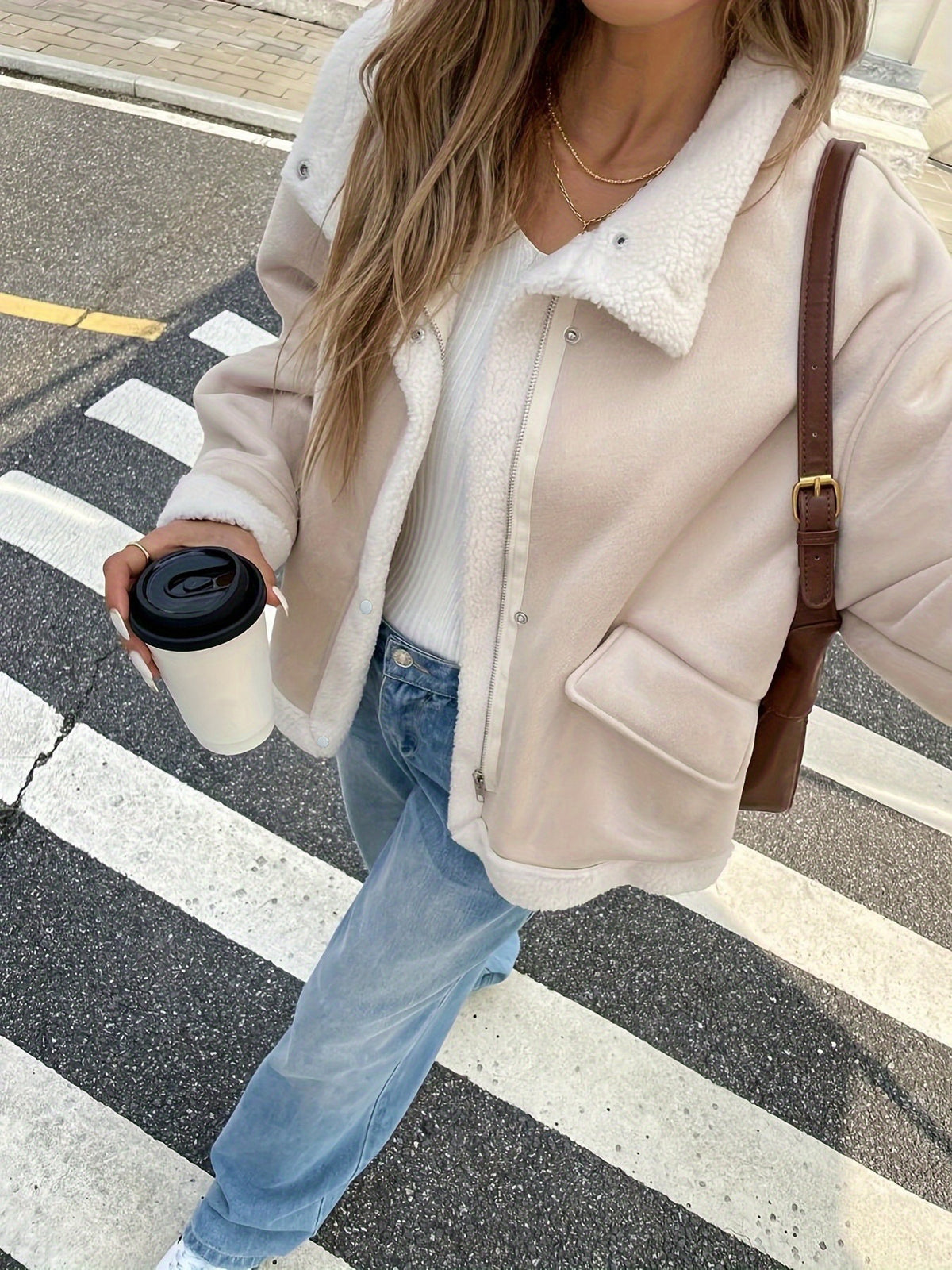 Faux Shearling Lined Suede Trucker Jacket - view 1