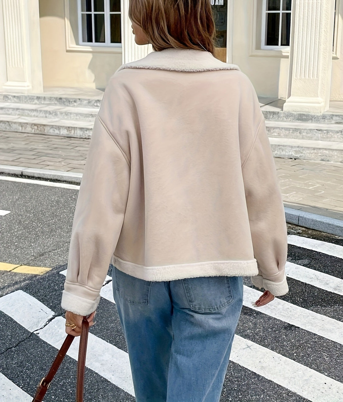 Faux Shearling Lined Suede Trucker Jacket - view 2