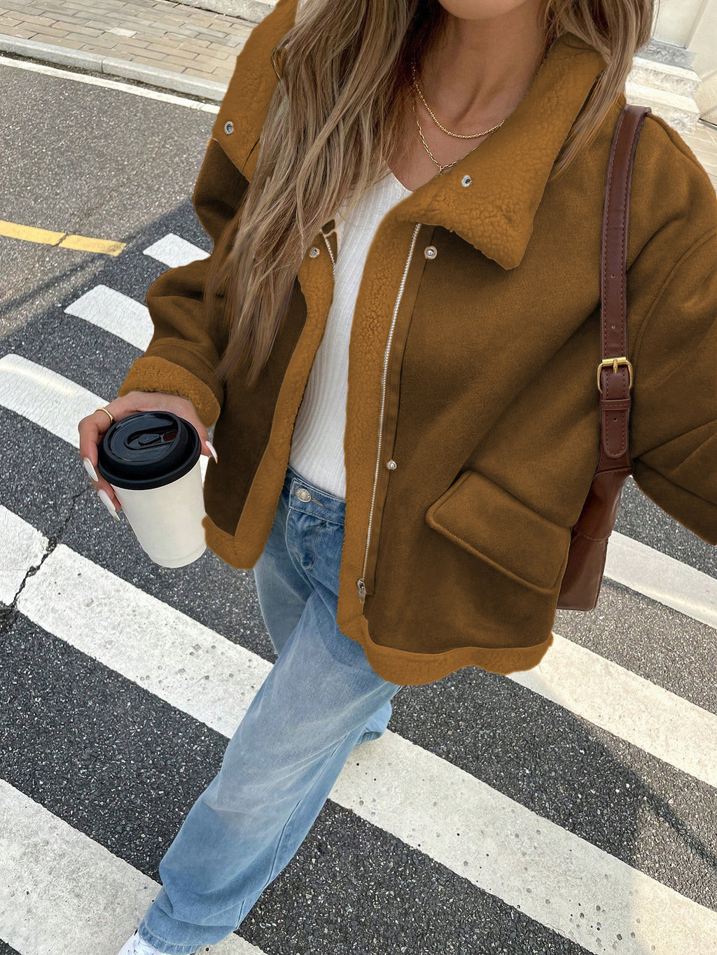 Faux Shearling Lined Suede Trucker Jacket - view 3