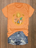 Celestial Sun and Cactus Graphic Tee - Orange