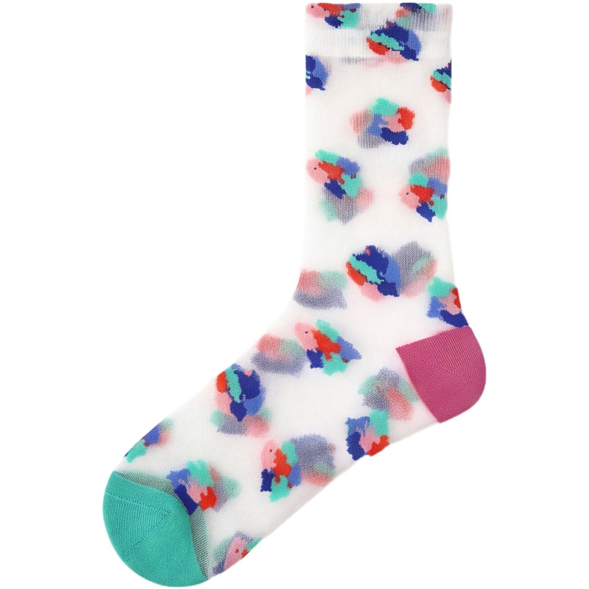 Sheer Mesh Patterned Crew Socks - Flower