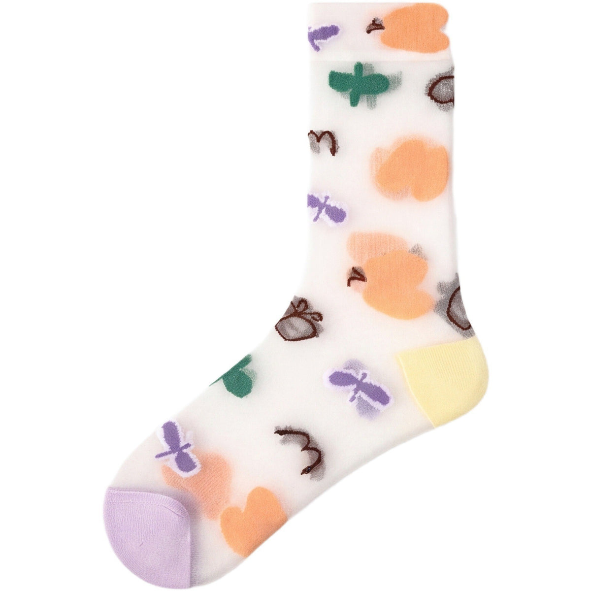 Sheer Mesh Patterned Crew Socks - Fruit