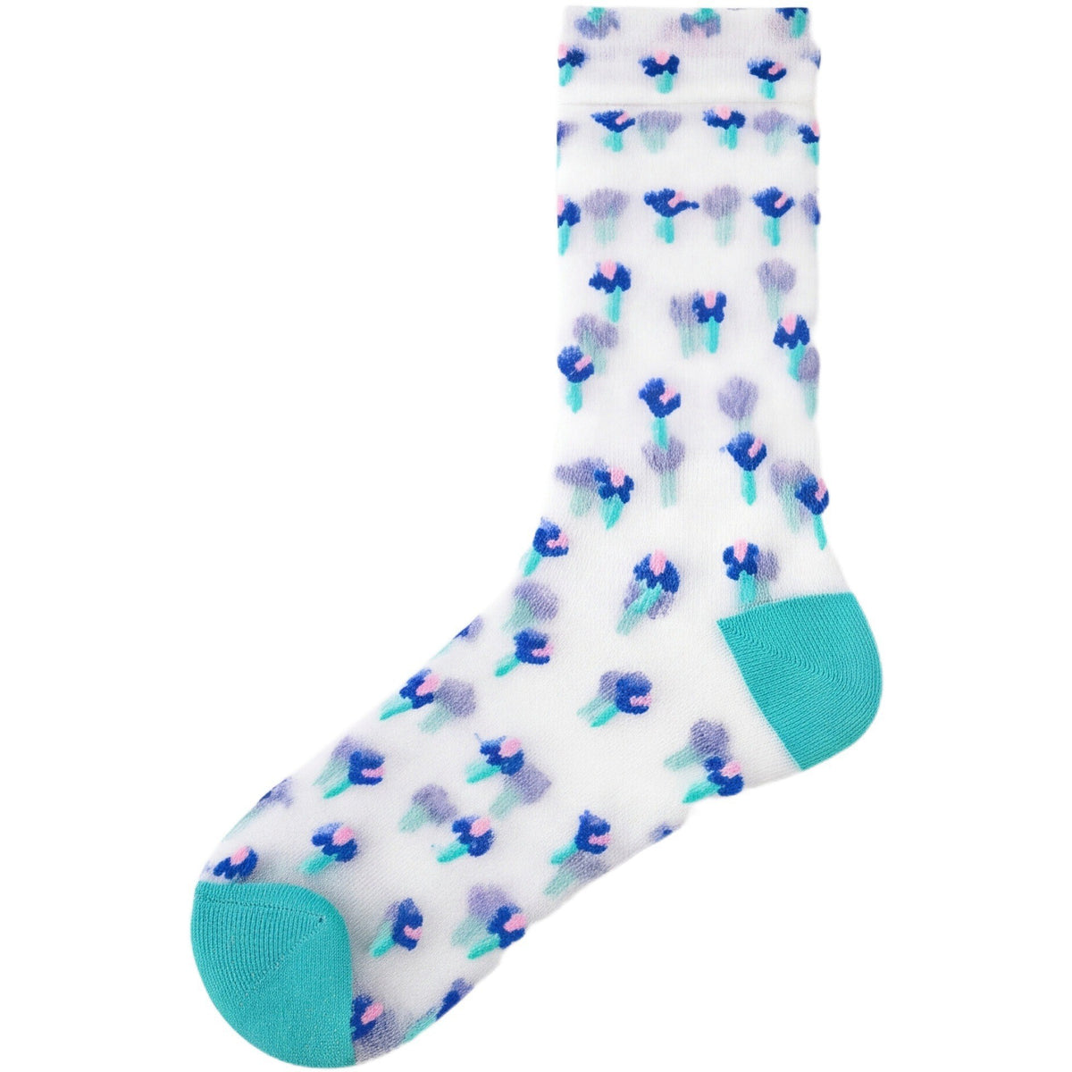 Sheer Mesh Patterned Crew Socks - Leaf