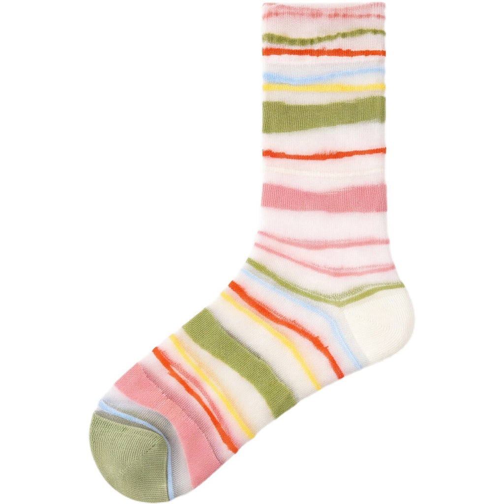 Sheer Mesh Patterned Crew Socks - Rainbow