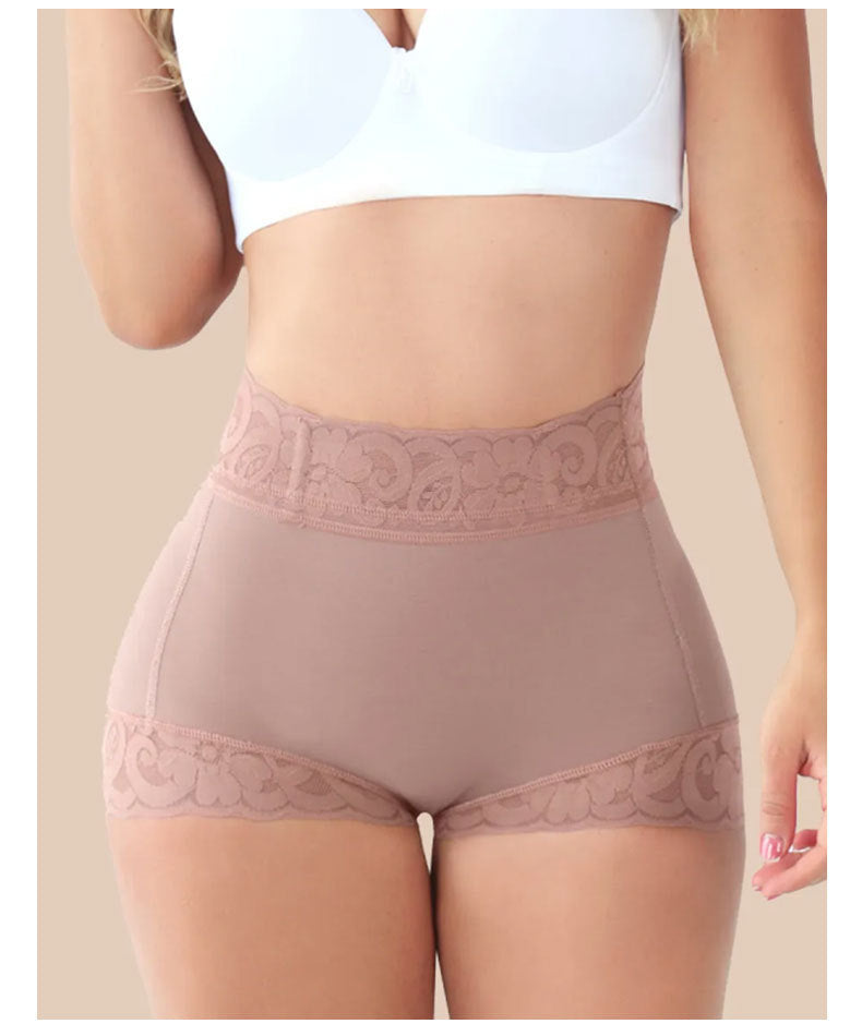 Lace Trim High-Waist Shaping Boxer Pants - Purple
