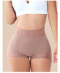 Lace Trim High-Waist Shaping Boxer Pants - Purple