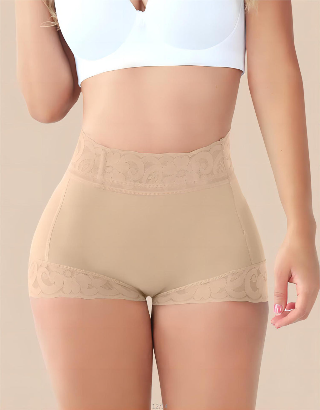 Lace Trim High-Waist Shaping Boxer Pants - Skin