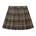 Brushed Plaid Pleated High-Waist Mini Skirt - Brown Plaid