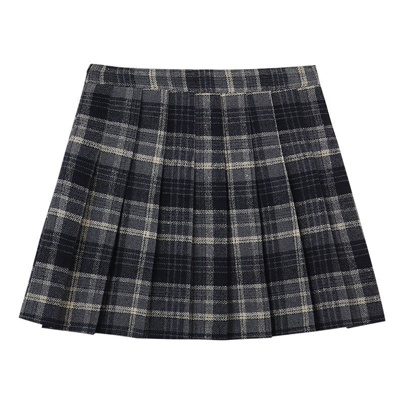 Brushed Plaid Pleated High-Waist Mini Skirt
