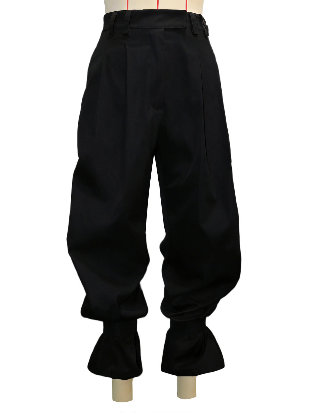 Pleated High Waist Ruffle Cuff Pants - Black