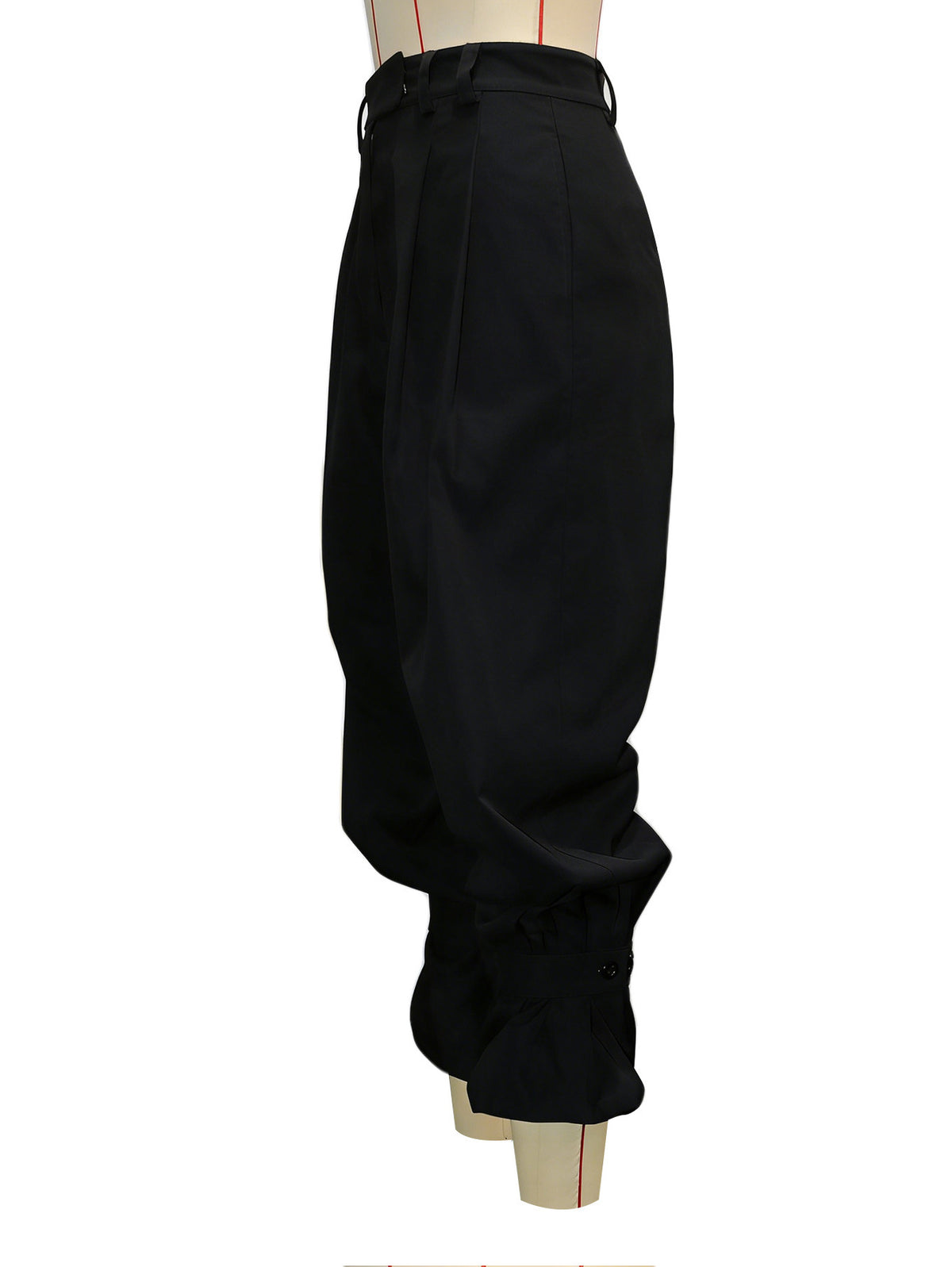 Pleated High Waist Ruffle Cuff Pants - Black - 1
