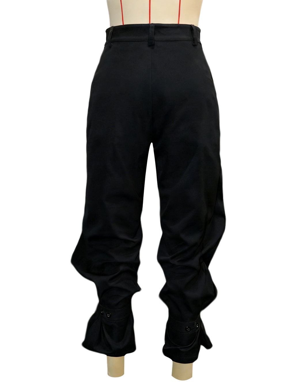 Pleated High Waist Ruffle Cuff Pants - Black - 2