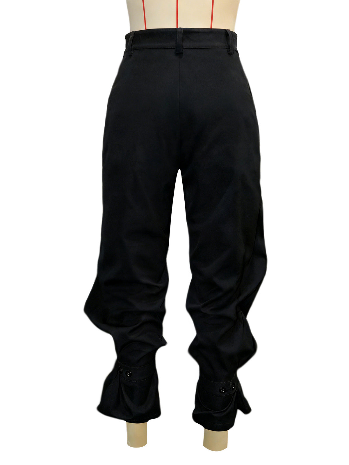Pleated High Waist Ruffle Cuff Pants - Black - 2