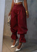 Pleated High Waist Ruffle Cuff Pants - Wine_red