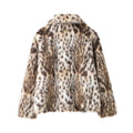 Leopard Faux Fur Notch Lapel Coat - Brown