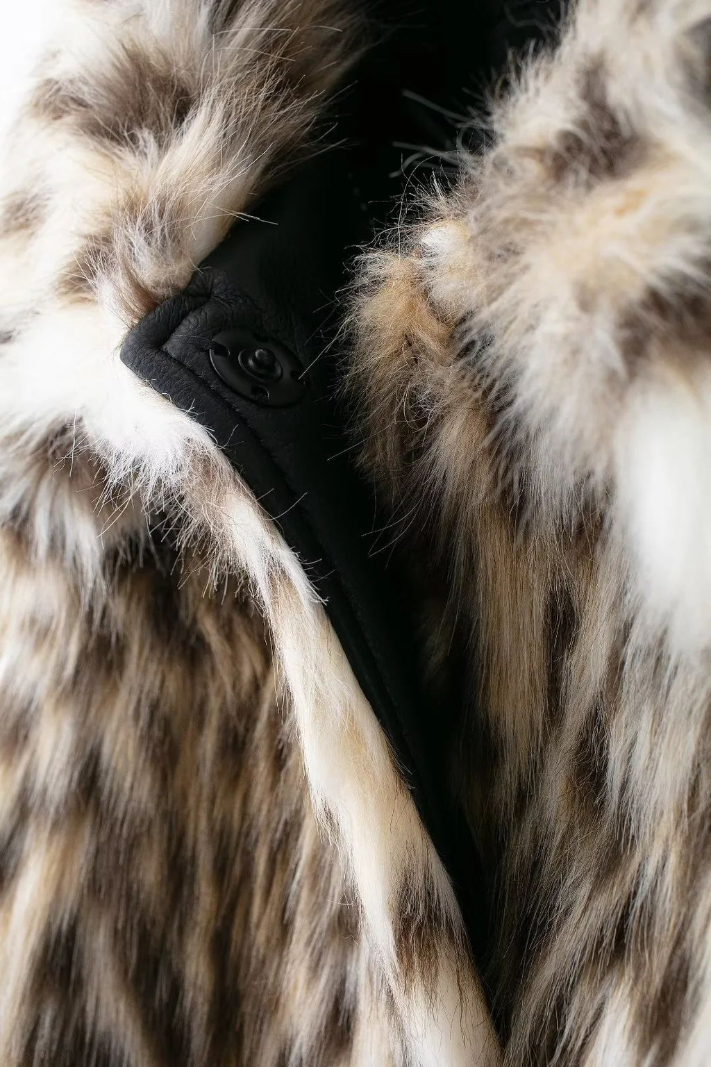 Leopard Faux Fur Notch Lapel Coat - Brown - 1