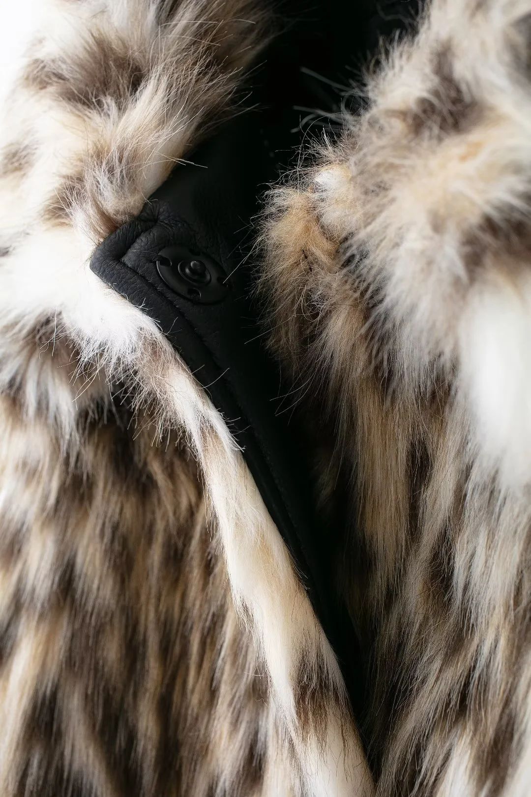 Leopard Faux Fur Notch Lapel Coat - Brown - 1
