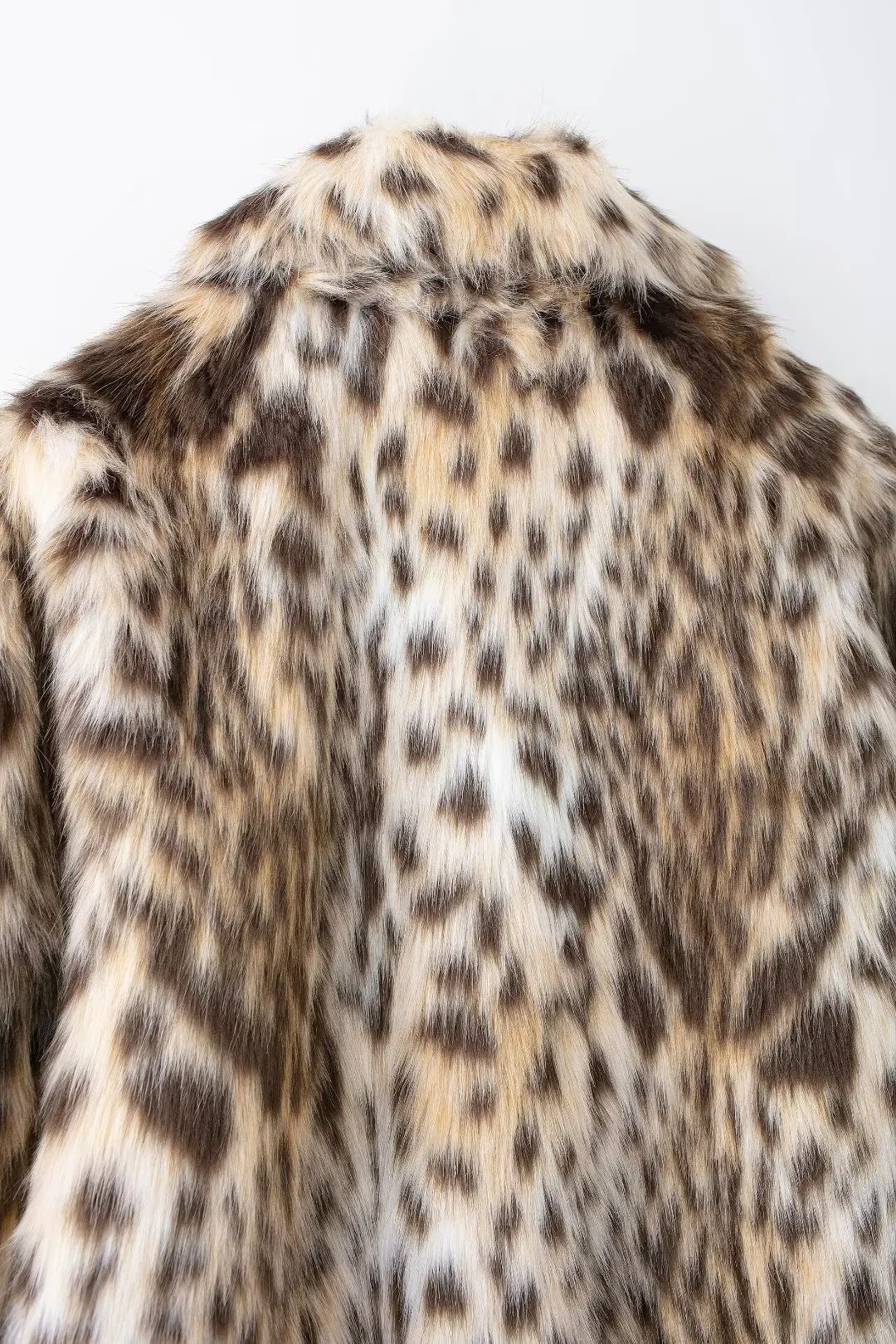 Leopard Faux Fur Notch Lapel Coat - Brown - 11