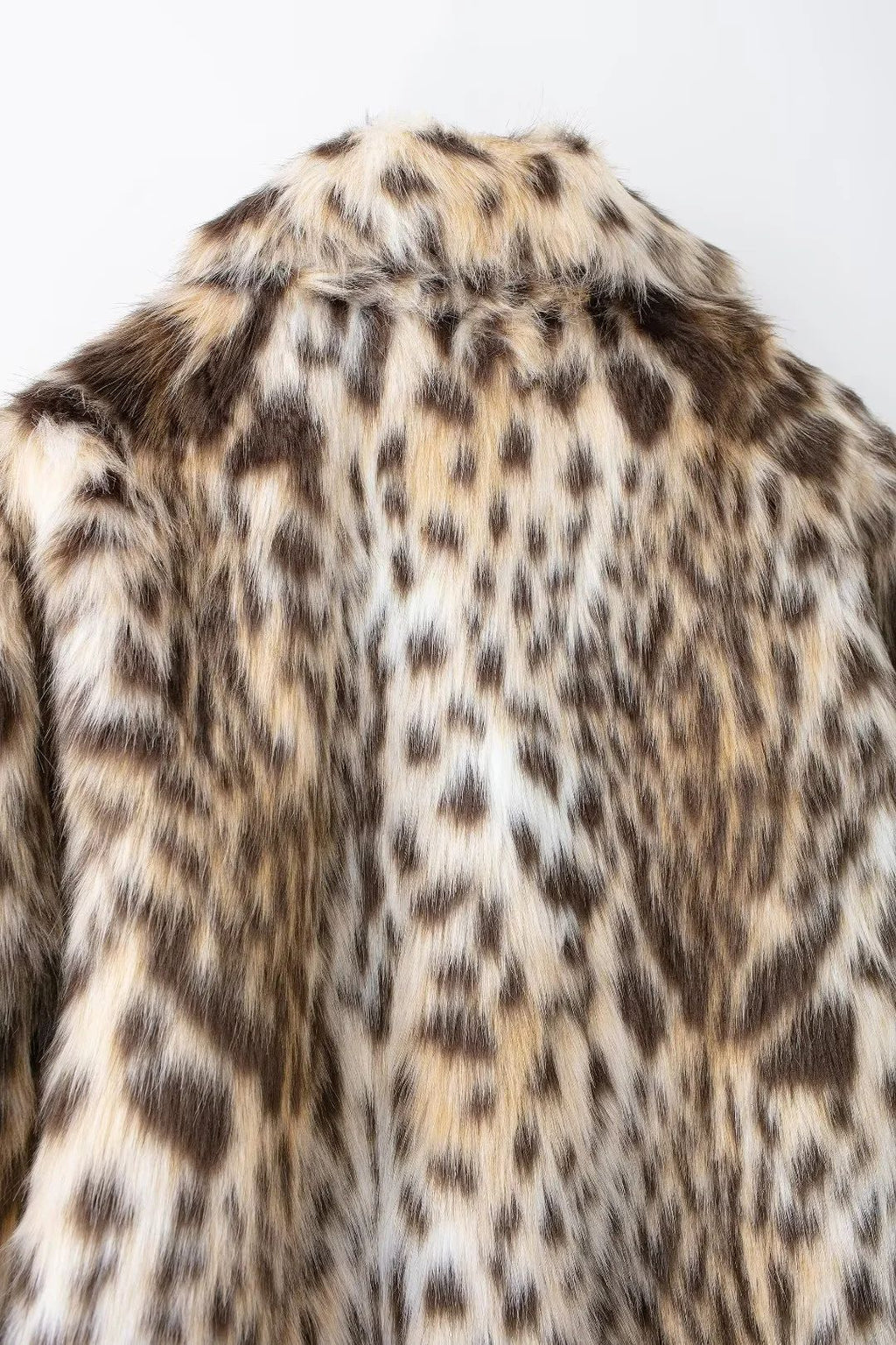 Leopard Faux Fur Notch Lapel Coat - Brown - 12