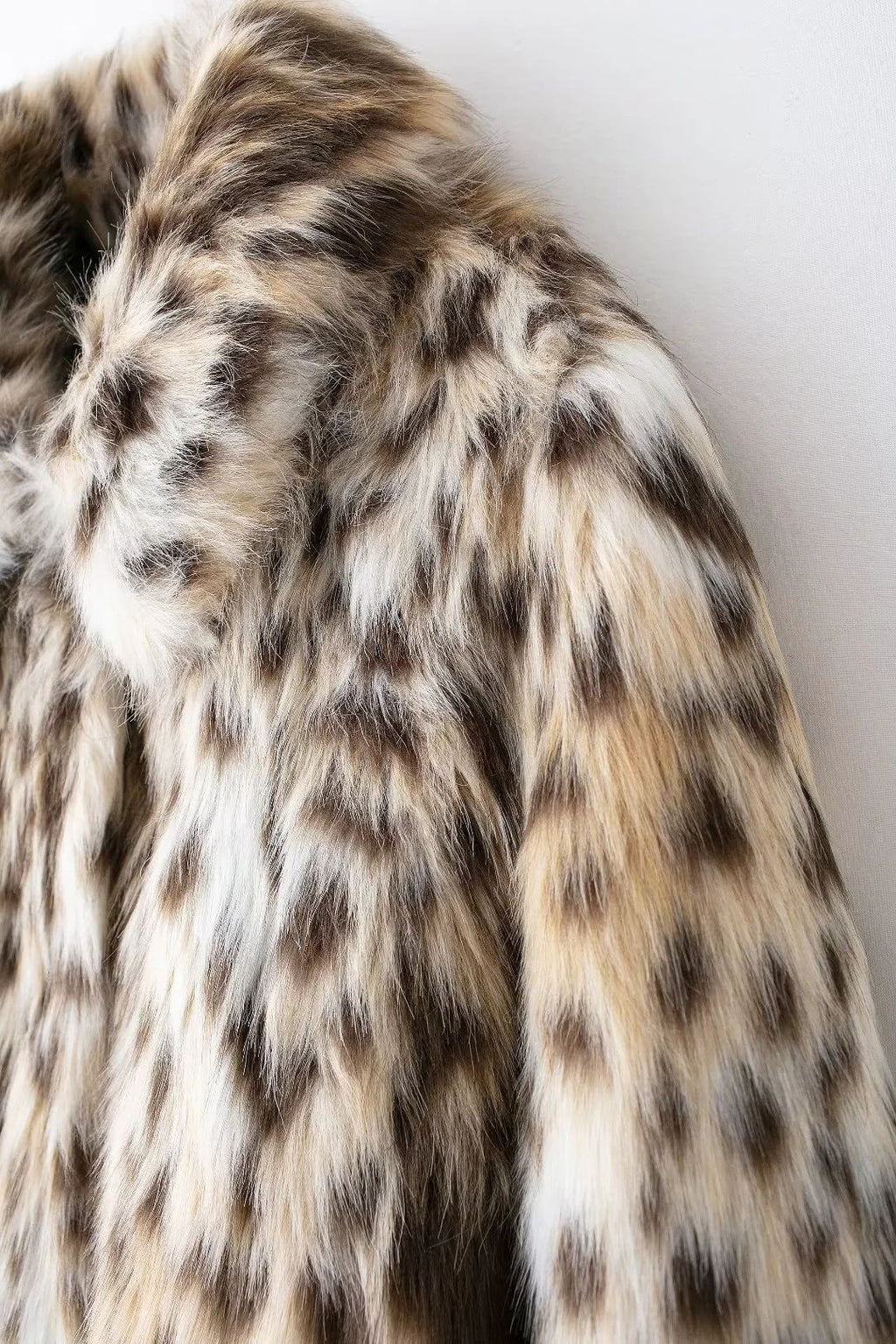 Leopard Faux Fur Notch Lapel Coat - Brown - 2
