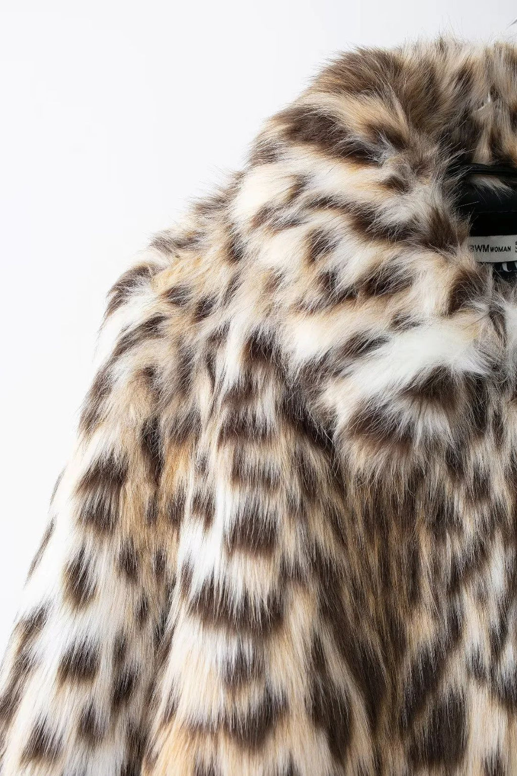 Leopard Faux Fur Notch Lapel Coat - Brown - 3